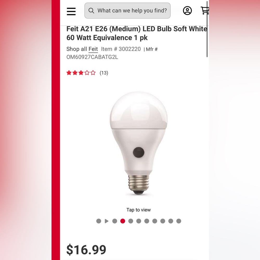 Feit A21 E26 (Medium) LED Bulb Soft White 60 Watt Equivalence 1 pk